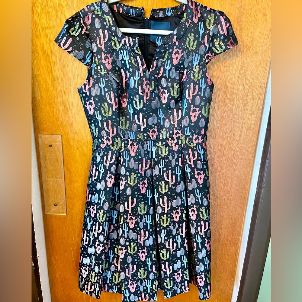 ModCloth metallic pastel and black embroidered cactus print party dress! Size 12